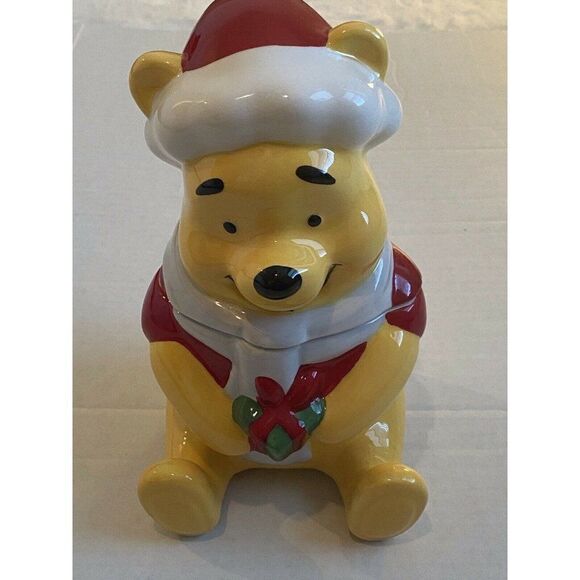 Disney's Winnie The Pooh 10” Ceramic Cookie Jar Santa Present Christmas Holiday - Picture 1 of 11
